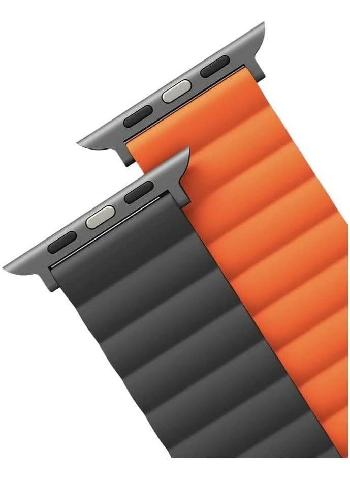 Revix Reversible Magnetic Silicone Compatible With Apple Watch Strap 42/44/45/49Mm Charcoal Grey/Orange