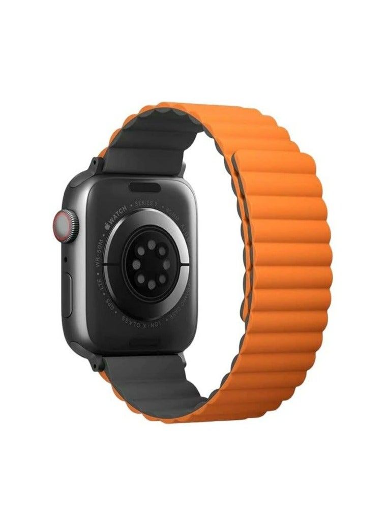 Revix Reversible Magnetic Silicone Compatible With Apple Watch Strap 42/44/45/49Mm Charcoal Grey/Orange