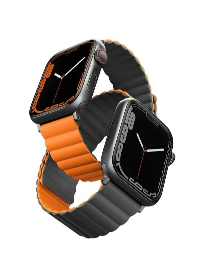 Revix Reversible Magnetic Silicone Compatible With Apple Watch Strap 42/44/45/49Mm Charcoal Grey/Orange