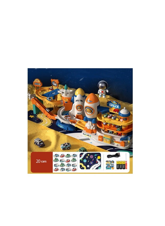 Train Adventure, Electric Parking Building with Magic Tracks Cars, Boys and Girls, Educational Children's Space Rail Car Toy Set