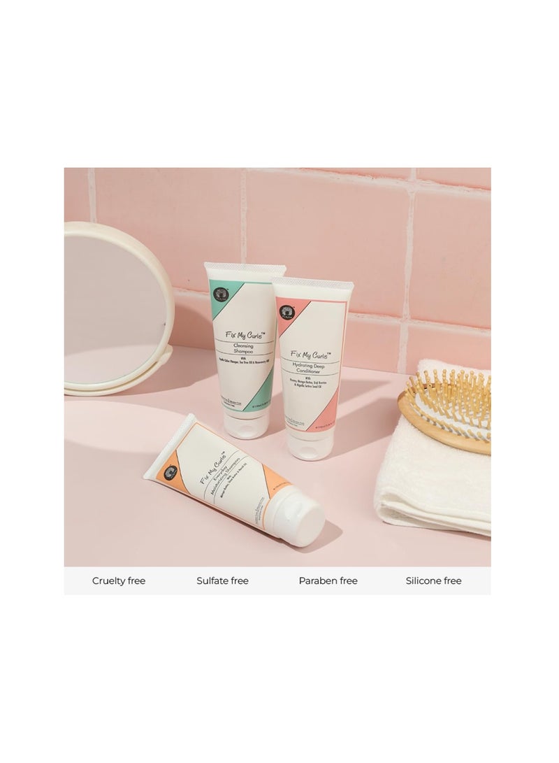 Fix My Curls Cleansing Shampoo Everyday Moisturizing Shampoo Hydrating Deep Conditioner Cruelty Free Silicone Sulphate Free 250ML Pack Of 3