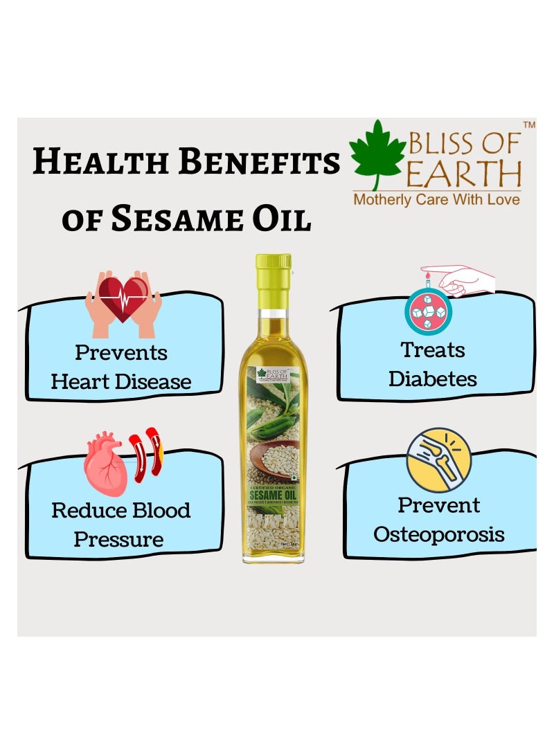 Bliss of Earth 1L Organic White Sesame Oil For Massage Cooking & Eating Cold Pressed & Hexane Free Pack of 2