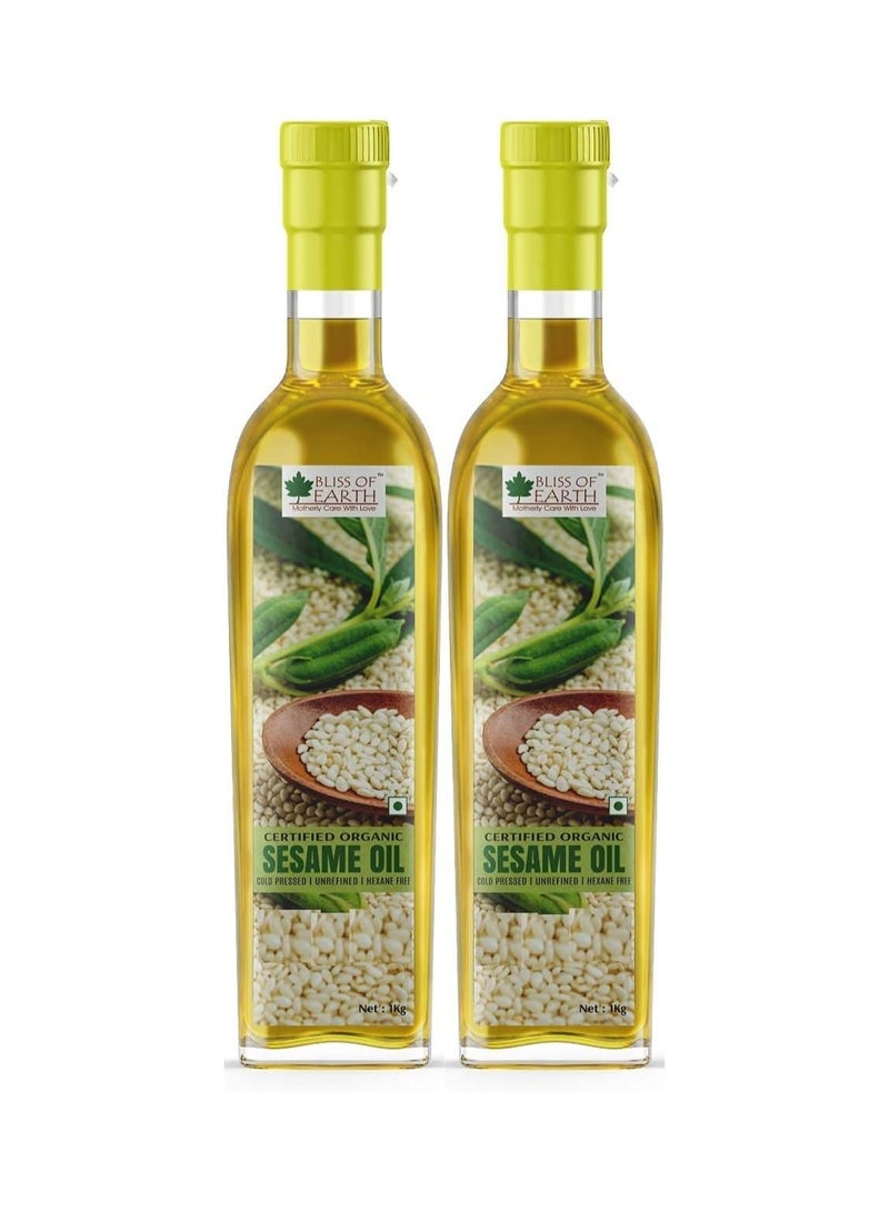 Bliss of Earth 1L Organic White Sesame Oil For Massage Cooking & Eating Cold Pressed & Hexane Free Pack of 2