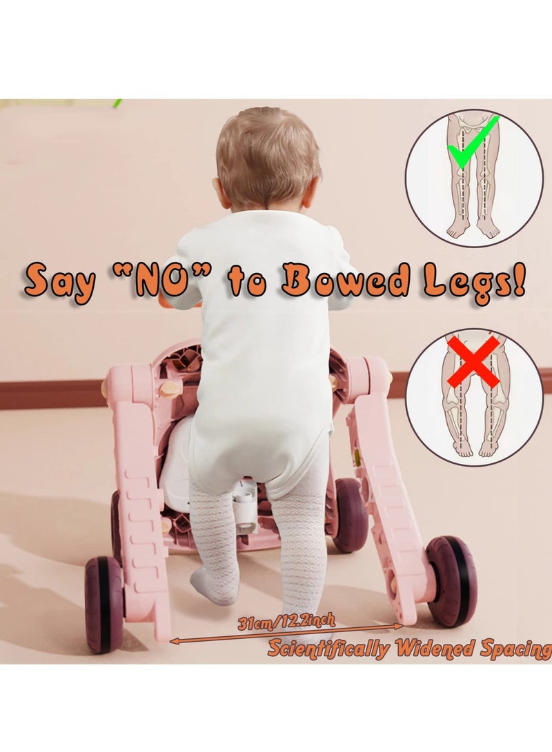 Baby Walker 5 in 1 Sit-to-Stand Learning Walker for Toddlers Baby Push Walker Baby Play Walker Toddlers Walker with Educational Activity Center-Assemble as Scooter, Bike, Activity Table (Pink)