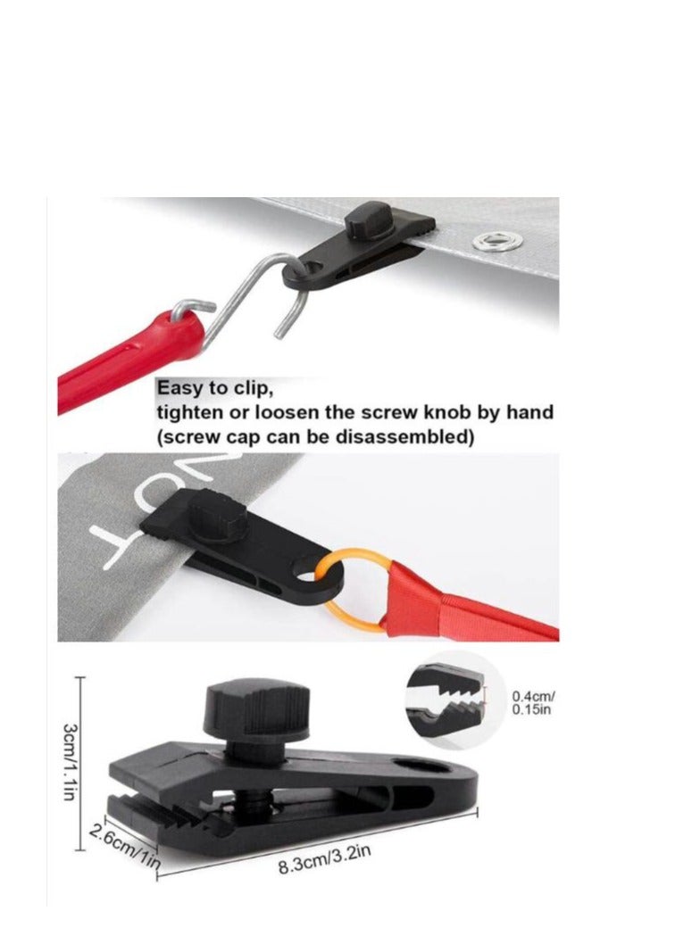 Tarp Clips and Ball Bungee Cords, 40 Pcs Clamps Heavy Duty Lock Grip, Shark Tent Fasteners Clips, Pool Awning Cover Cord Clip, Car Clamp, Clamp for Outdoor Tent(Black)