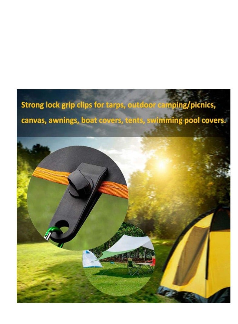 Tarp Clips and Ball Bungee Cords, 40 Pcs Clamps Heavy Duty Lock Grip, Shark Tent Fasteners Clips, Pool Awning Cover Cord Clip, Car Clamp, Clamp for Outdoor Tent(Black)