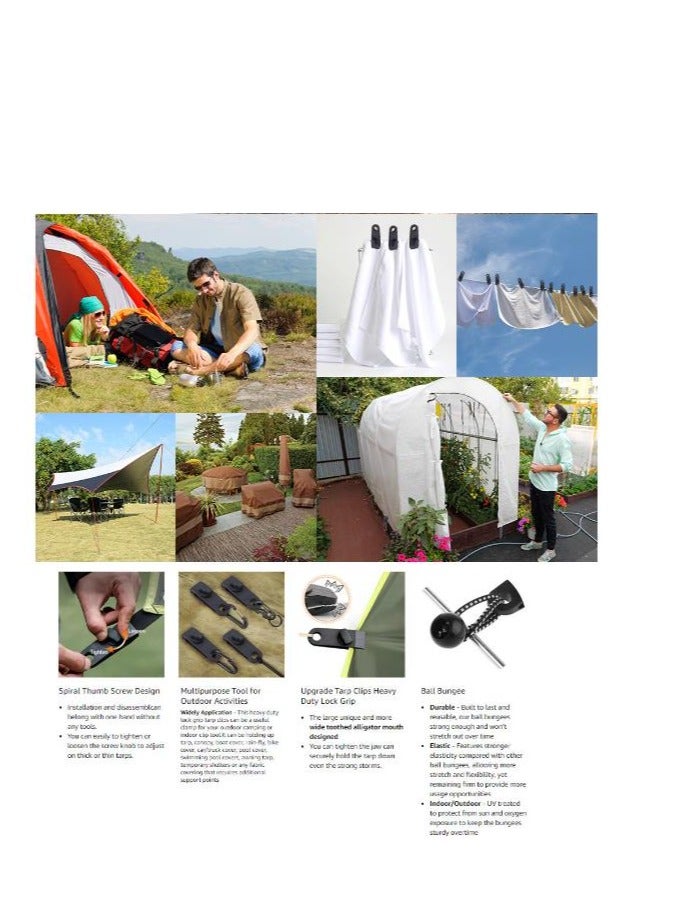 Tarp Clips and Ball Bungee Cords, 40 Pcs Clamps Heavy Duty Lock Grip, Shark Tent Fasteners Clips, Pool Awning Cover Cord Clip, Car Clamp, Clamp for Outdoor Tent(Black)