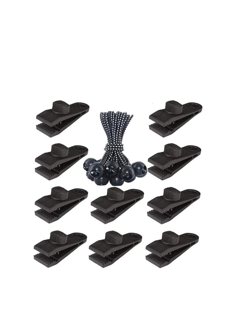 Tarp Clips and Ball Bungee Cords, 40 Pcs Clamps Heavy Duty Lock Grip, Shark Tent Fasteners Clips, Pool Awning Cover Cord Clip, Car Clamp, Clamp for Outdoor Tent(Black)