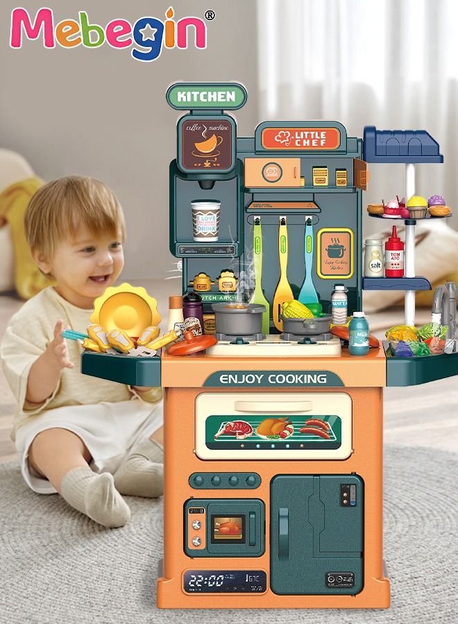 77 Pcs Kids Kitchen Playset Pretend Steam for Boys and Girls,lay Kitchen Toy with Realistic Lights Sounds Simulation of Spray and Play Sink, Pretend Play Food with Toddler