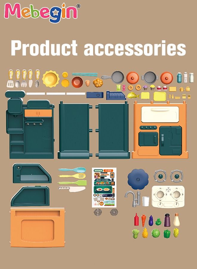 77 Pcs Kids Kitchen Playset Pretend Steam for Boys and Girls,lay Kitchen Toy with Realistic Lights Sounds Simulation of Spray and Play Sink, Pretend Play Food with Toddler