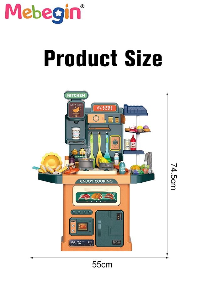 77 Pcs Kids Kitchen Playset Pretend Steam for Boys and Girls,lay Kitchen Toy with Realistic Lights Sounds Simulation of Spray and Play Sink, Pretend Play Food with Toddler