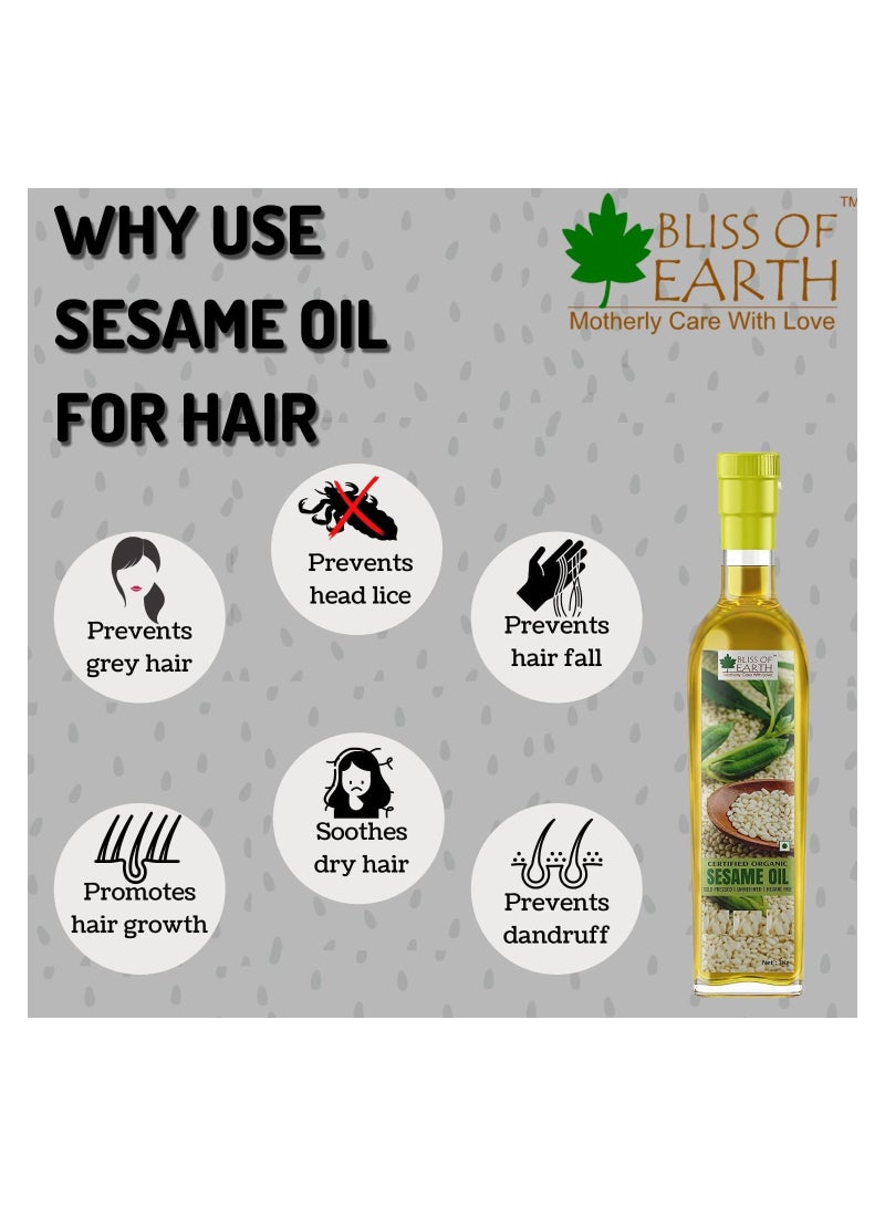 Bliss of Earth 1L Organic White Sesame Oil For Massage Cooking & Eating Cold Pressed & Hexane Free Pack of 5