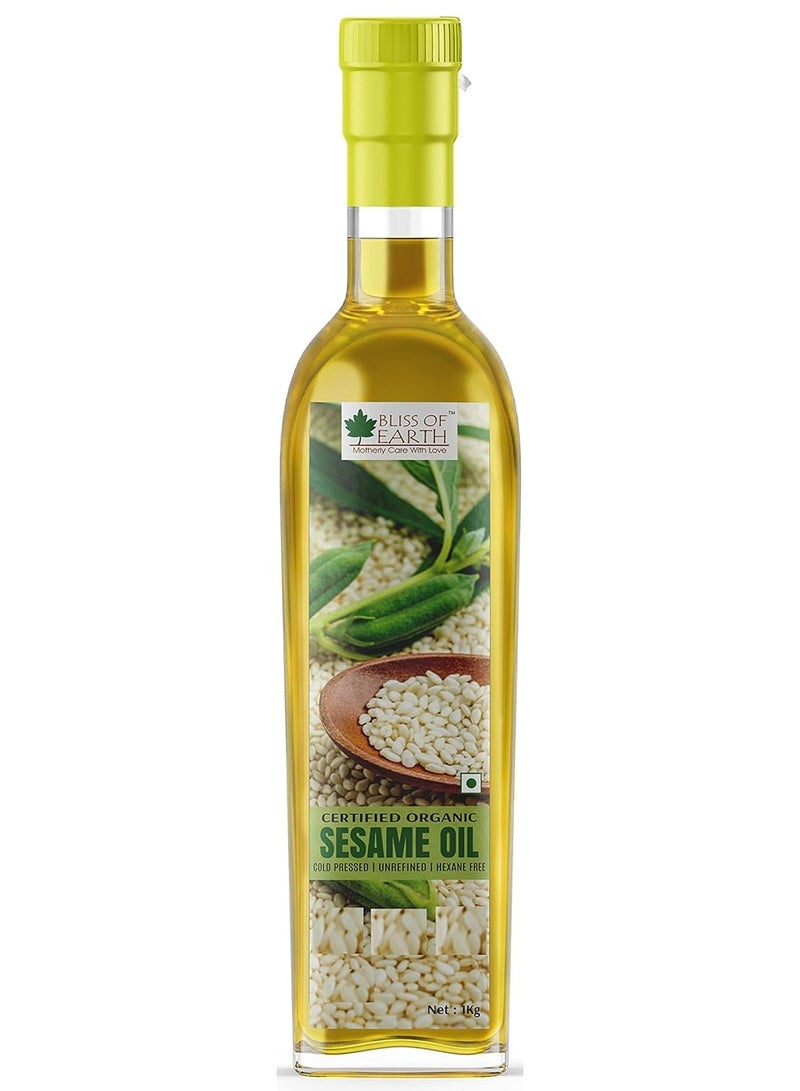 Bliss of Earth 1L Organic White Sesame Oil For Massage Cooking & Eating Cold Pressed & Hexane Free