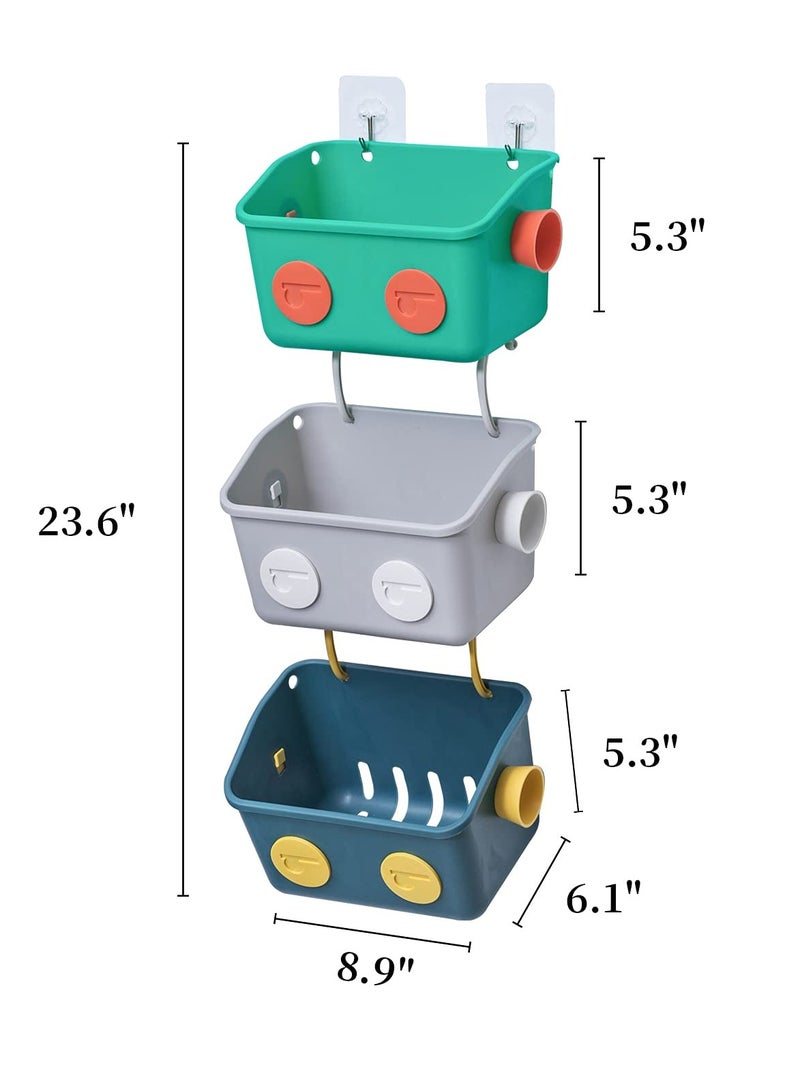 Bath Toy Storage Organizer Basket 3 Layers Colorful Robot Modeling Wall Mounted Kids Hanging Shower Caddy with Hooks for Shampoo