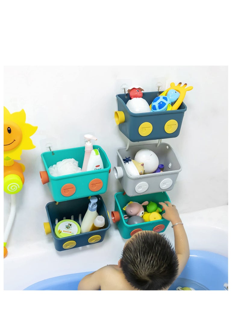 Bath Toy Storage Organizer Basket 3 Layers Colorful Robot Modeling Wall Mounted Kids Hanging Shower Caddy with Hooks for Shampoo