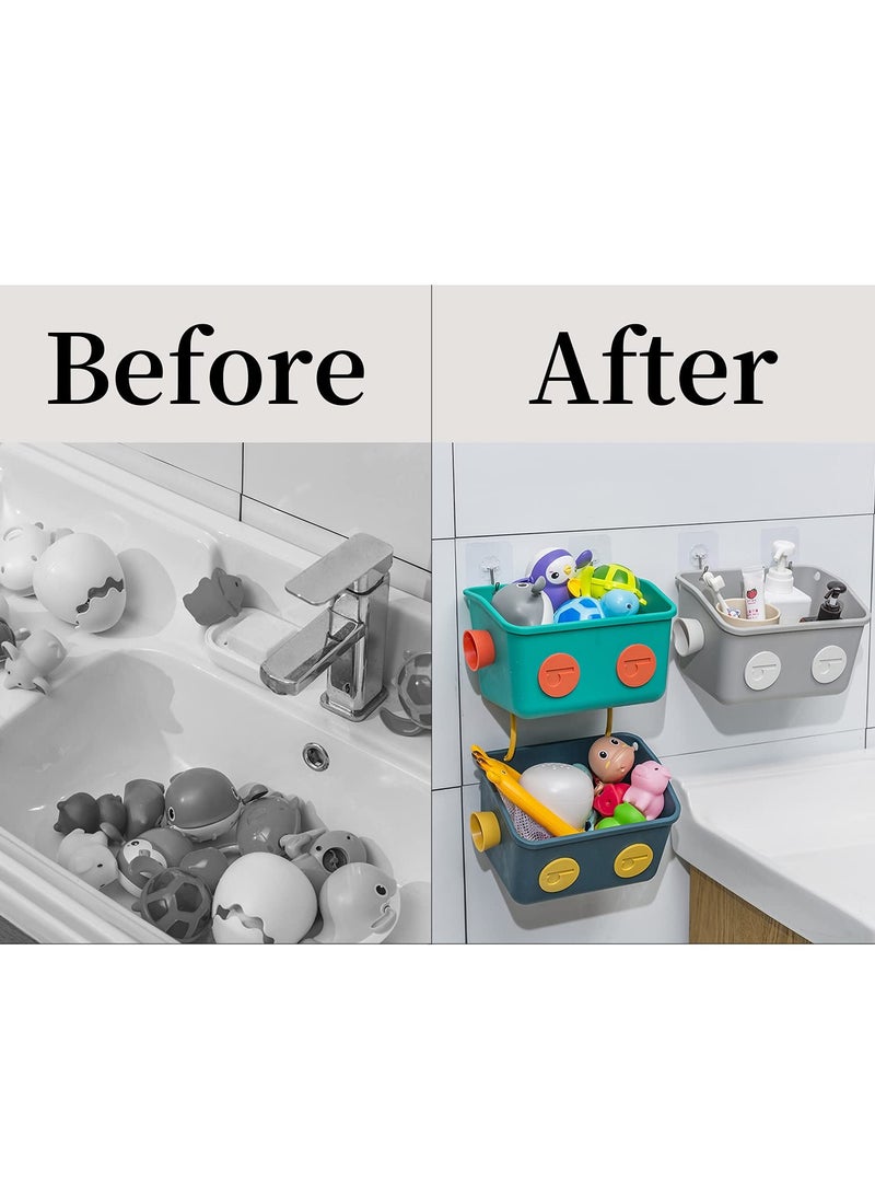 Bath Toy Storage Organizer Basket 3 Layers Colorful Robot Modeling Wall Mounted Kids Hanging Shower Caddy with Hooks for Shampoo