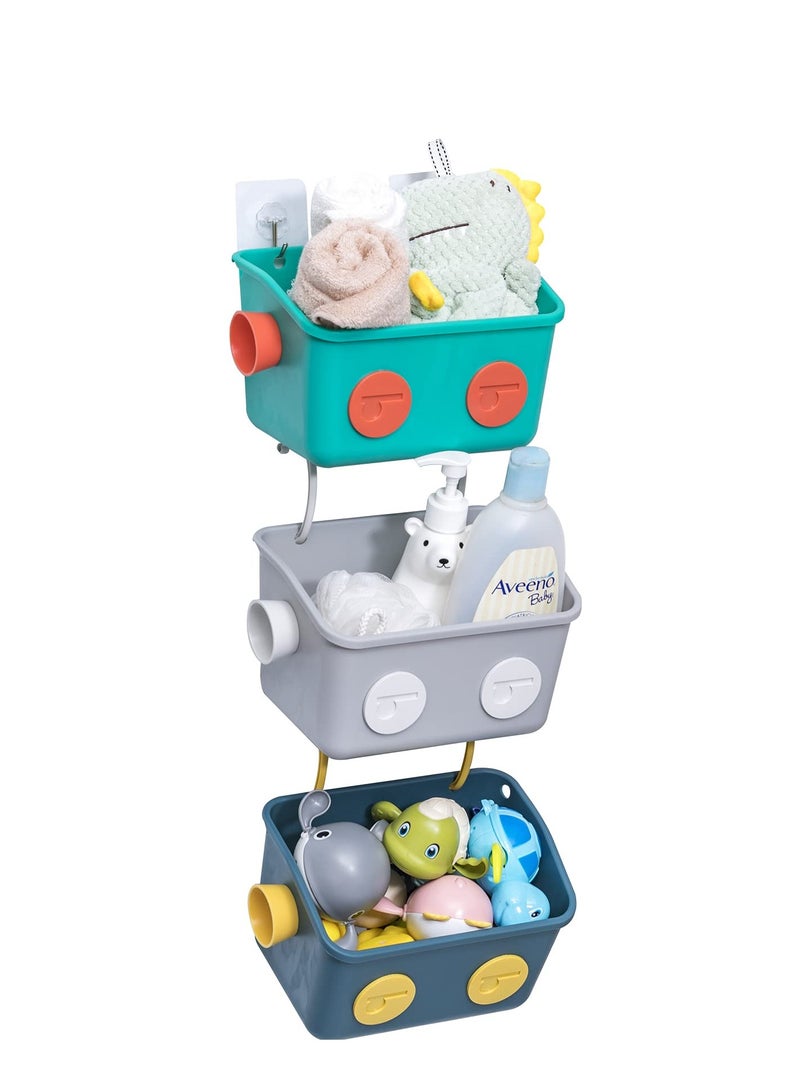 Bath Toy Storage Organizer Basket 3 Layers Colorful Robot Modeling Wall Mounted Kids Hanging Shower Caddy with Hooks for Shampoo