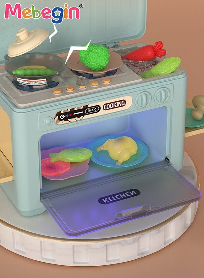 22 Pcs Oven Playset, Kids Kitchen Toys Set, Realistic Pretend Play Appliance with Cooking Sounds and Color-changing Food Models, Expandable Microwave Toy, Ideal Gift for Kids, 25*14*17.5cm