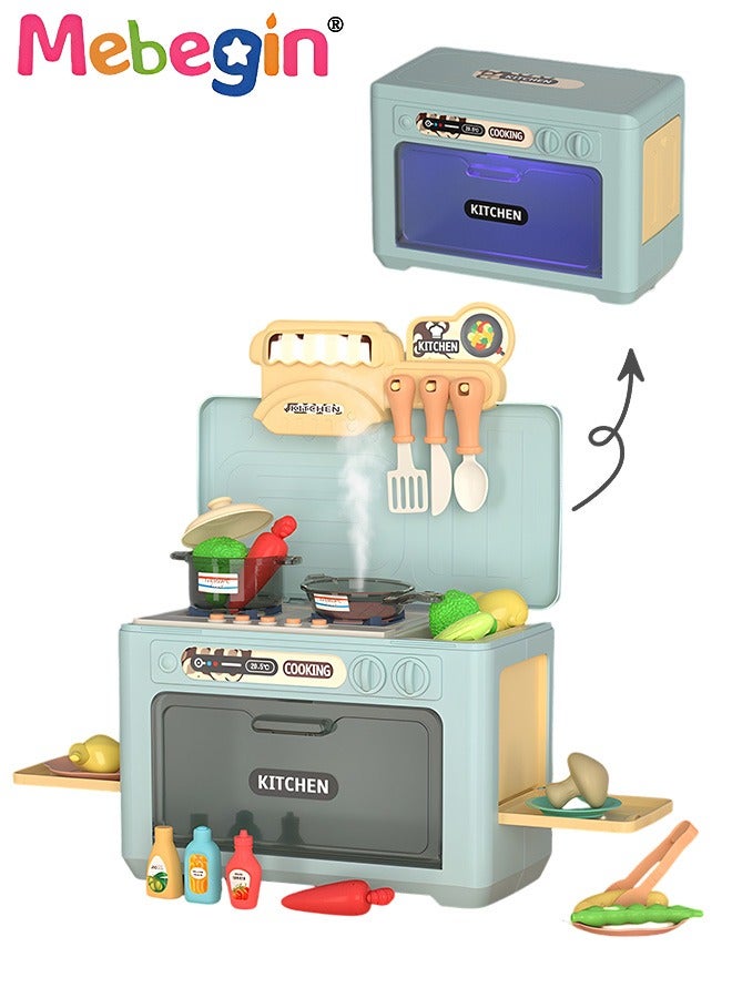 22 Pcs Oven Playset, Kids Kitchen Toys Set, Realistic Pretend Play Appliance with Cooking Sounds and Color-changing Food Models, Expandable Microwave Toy, Ideal Gift for Kids, 25*14*17.5cm