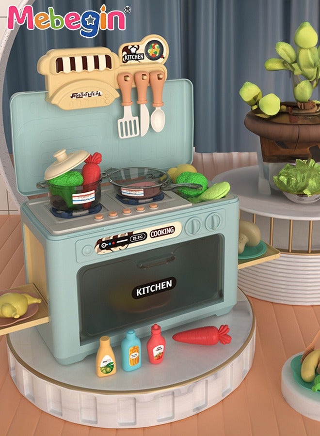 22 Pcs Oven Playset, Kids Kitchen Toys Set, Realistic Pretend Play Appliance with Cooking Sounds and Color-changing Food Models, Expandable Microwave Toy, Ideal Gift for Kids, 25*14*17.5cm
