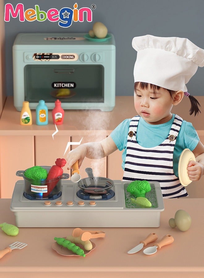 22 Pcs Oven Playset, Kids Kitchen Toys Set, Realistic Pretend Play Appliance with Cooking Sounds and Color-changing Food Models, Expandable Microwave Toy, Ideal Gift for Kids, 25*14*17.5cm