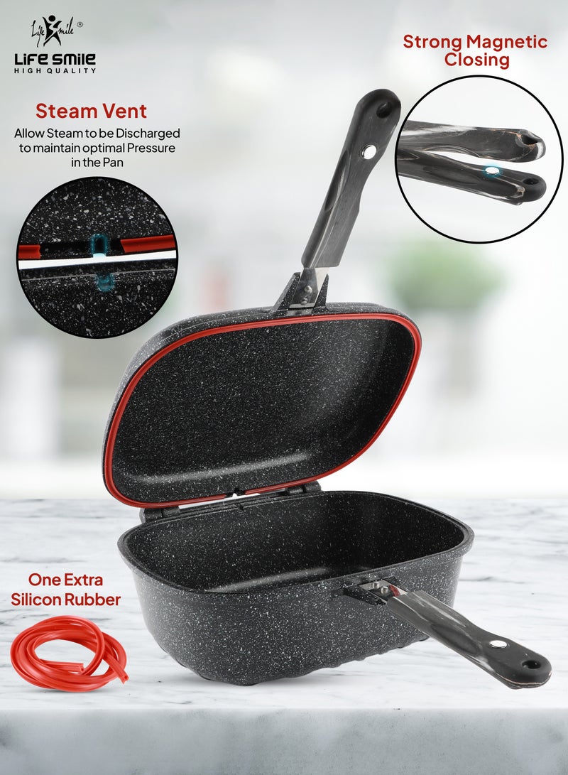 Smart Double Grill Deep Frying Pan - 5 Layer Granite Non-Stick Coating With Magnetic Handle - Flipping Grill Frying Pan | Multiple Hob Compatibility