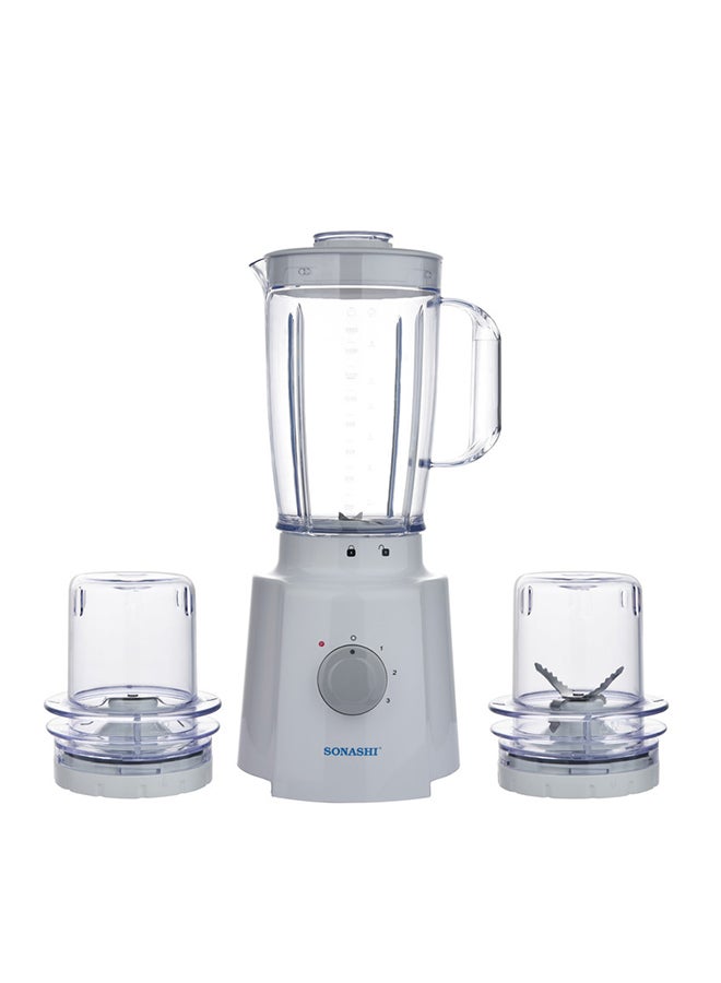 3 in 1 Blender - Powerful Motor with 3 Speed Setting and Pulse Control | Transparent and Unbreakable Jars with Stainless Steel Blade | Featured with Overheat Protection and Safety Lock System 1.6 L 650 W SB-133N White/Clear