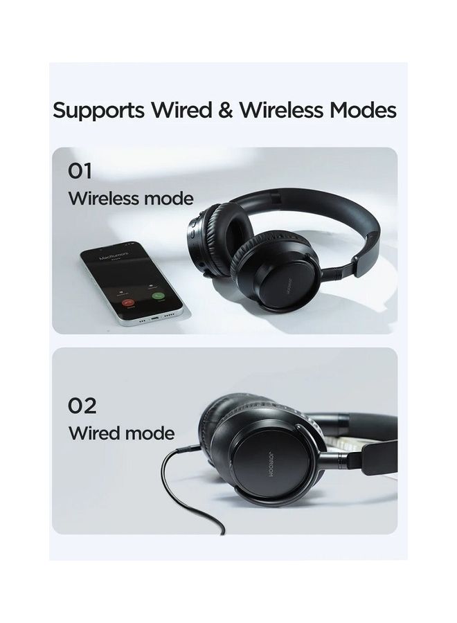 Wireless On-Ear Headphones with Pure Bass Sound, Noise Cancelling Microphone, 10H Long Battery Life, Speed Charge via Fast USB Type-C, Multi-Point Connection, Voice Assistant, Light & Comfortable, Wired/Wireless Modes, CE Certified - 1 Year UAE Warranty Black