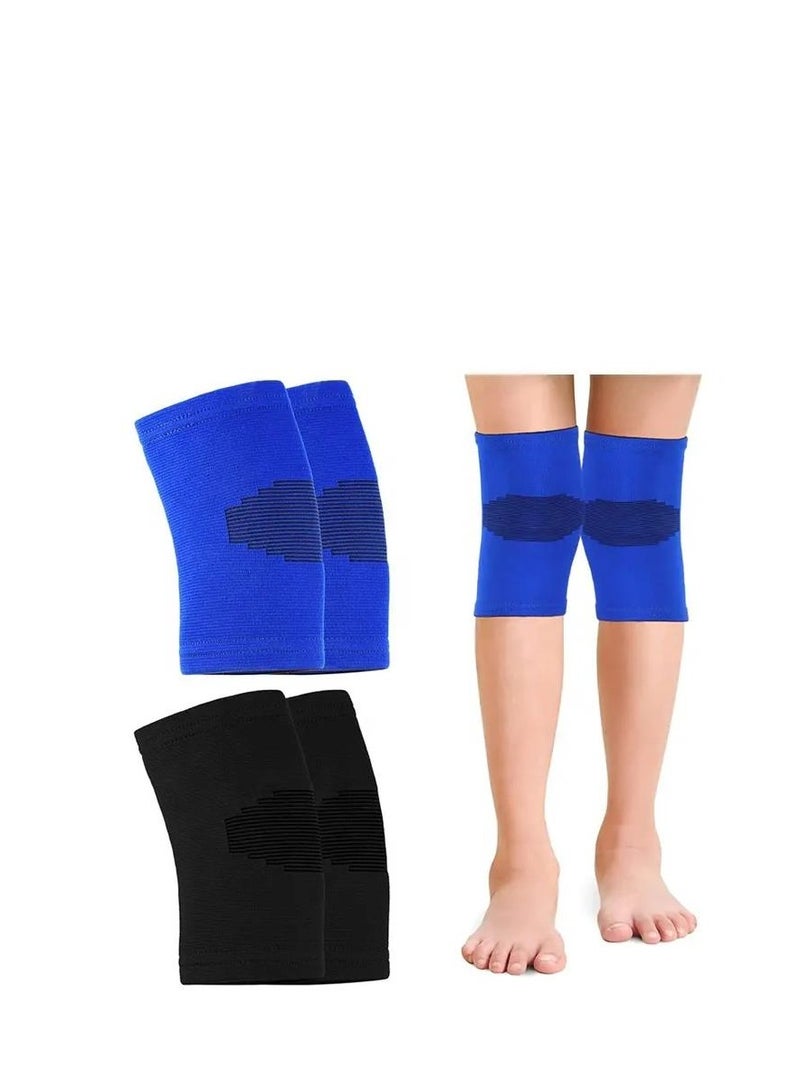 Knee Sleeve for Kids, Brace Support Children, Compression Child Pads Basketball Volleyball Sports Gymnastics Blue and Black 2 Pairs, M