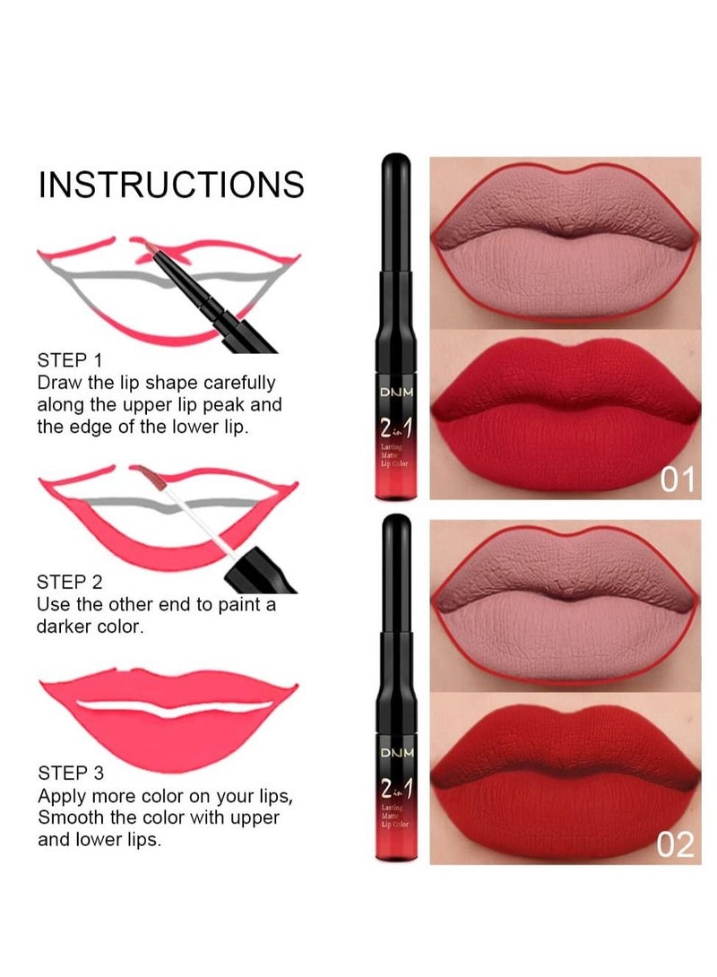 6 Pcs Matte Mist Lip Glaze, Dark Red Matte Lip Liner Pencil and Liquid Lipstick, Waterproof Lip Liner and with Lipstick, 24 Horas Originales Larga Long Lasting, Suitable for Women
