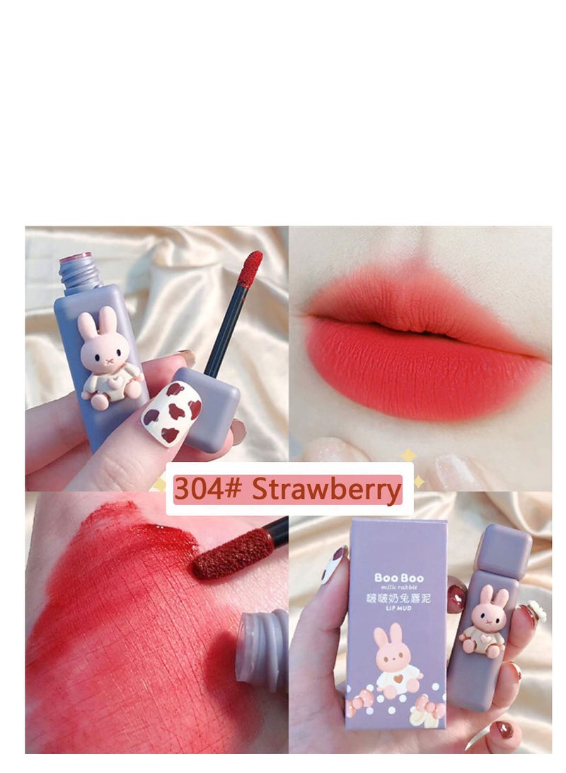 4 PCS Rabbit Mist Matte Velvet Lipstick, Non Stick Cup Waterproof Lip Makeup, Lightweight Soft Smooth Lip Mud, Suitable for Girl Women Gift