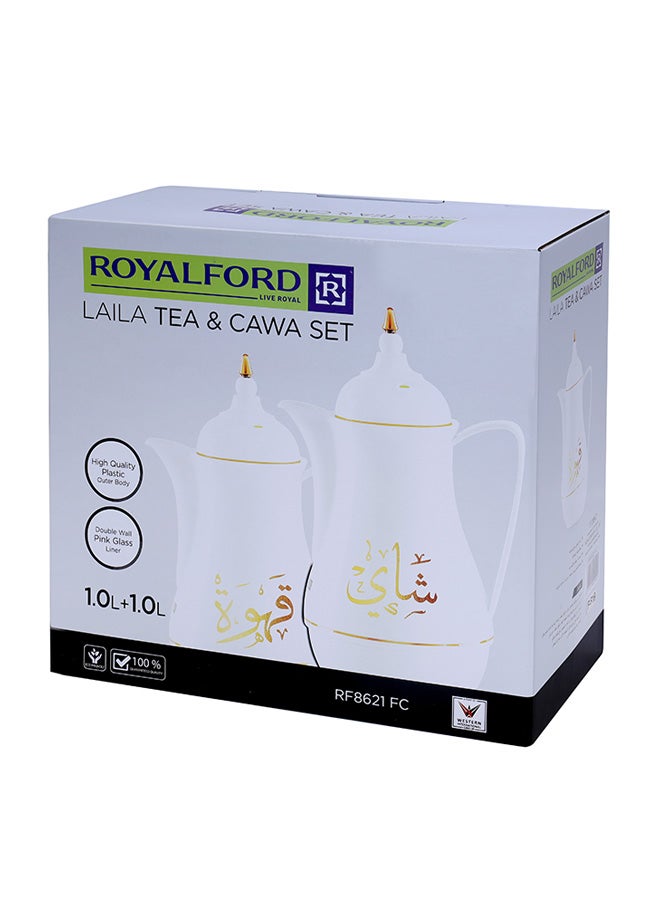 Laila Tea And Cawa Set Double Wall Vacuum Insulation Asbestos Free Pink Glass Inner 14 Hrs Hot 36 Hrs Cold 1.0L + 1.0L 30.5 X 15.5 X 29.2 Cm Multi Colour Assorted Colour
