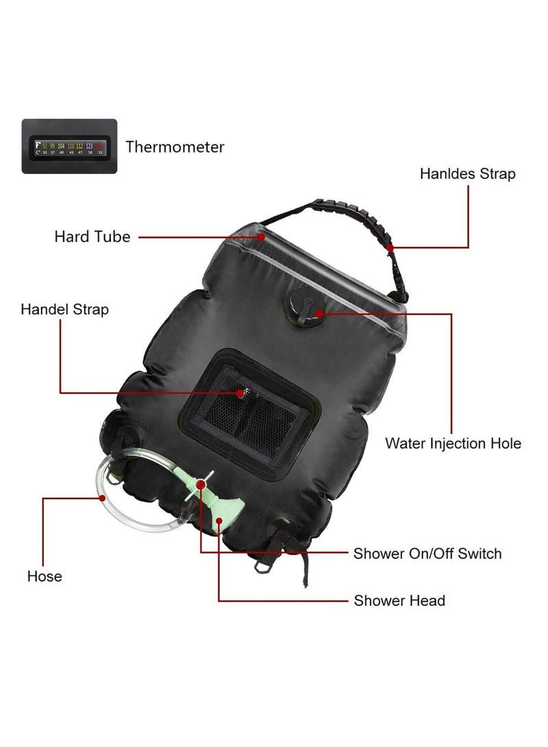 Solar Shower Bag, Durable 5 Gallons/20 L Solar Heating Camping Shower Bag with Removable Hose and On-Off Switchable Shower Head for Camping Beach Swimming Outdoor Traveling Hiking