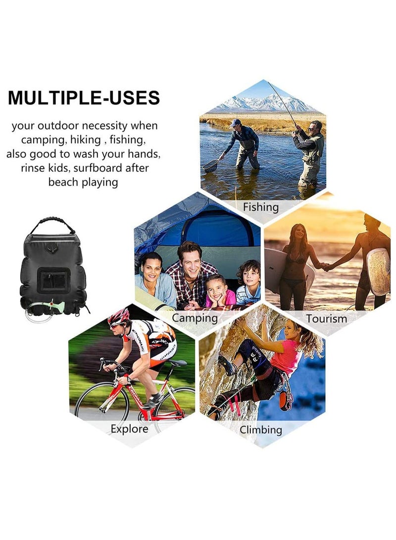 Solar Shower Bag, Durable 5 Gallons/20 L Solar Heating Camping Shower Bag with Removable Hose and On-Off Switchable Shower Head for Camping Beach Swimming Outdoor Traveling Hiking