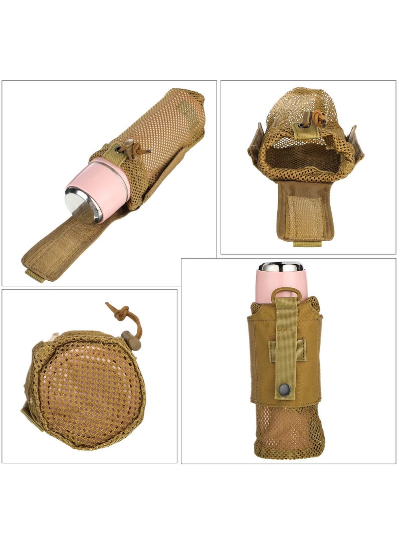 3 Pcs Adjustable Water Bottle Pouch, Molle Tactical Storage Mesh Bag For 17 Oz Drink Cup Lightweight Foldable Mesh Water Bottle Holder For Backpack Travel Bag (Brown, Army-Green, Black)