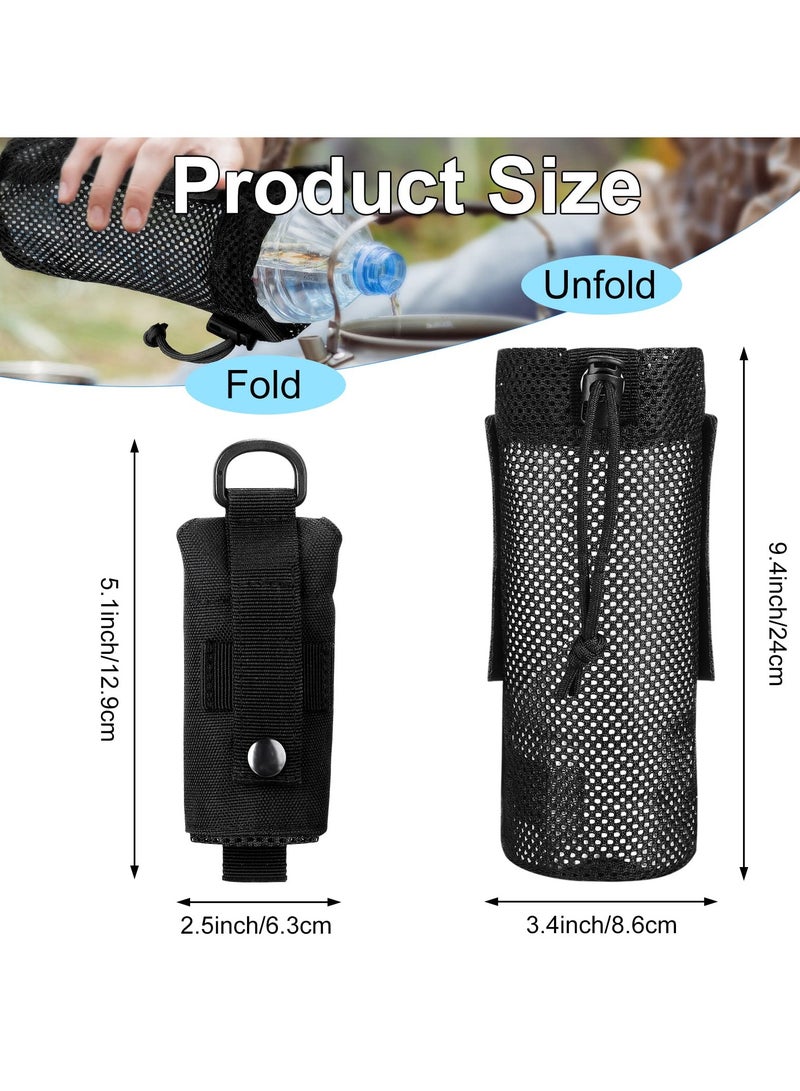 3 Pcs Adjustable Water Bottle Pouch, Molle Tactical Storage Mesh Bag For 17 Oz Drink Cup Lightweight Foldable Mesh Water Bottle Holder For Backpack Travel Bag (Brown, Army-Green, Black)