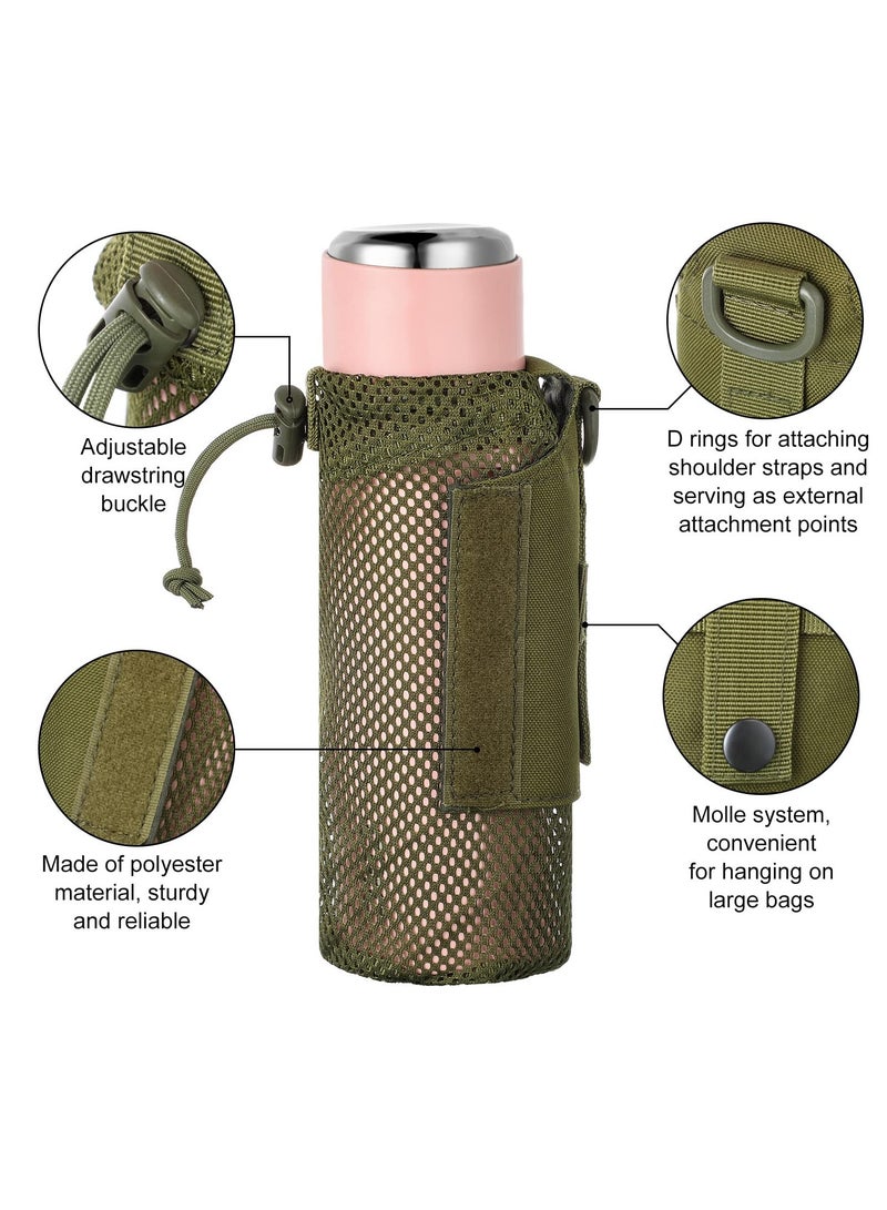 3 Pcs Adjustable Water Bottle Pouch, Molle Tactical Storage Mesh Bag For 17 Oz Drink Cup Lightweight Foldable Mesh Water Bottle Holder For Backpack Travel Bag (Brown, Army-Green, Black)