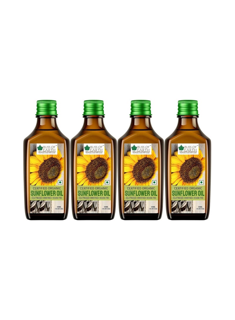 Bliss of Earth 500ML Certified Organic Sunflower Oil Cold Pressed, Hexane Free Pack of 4