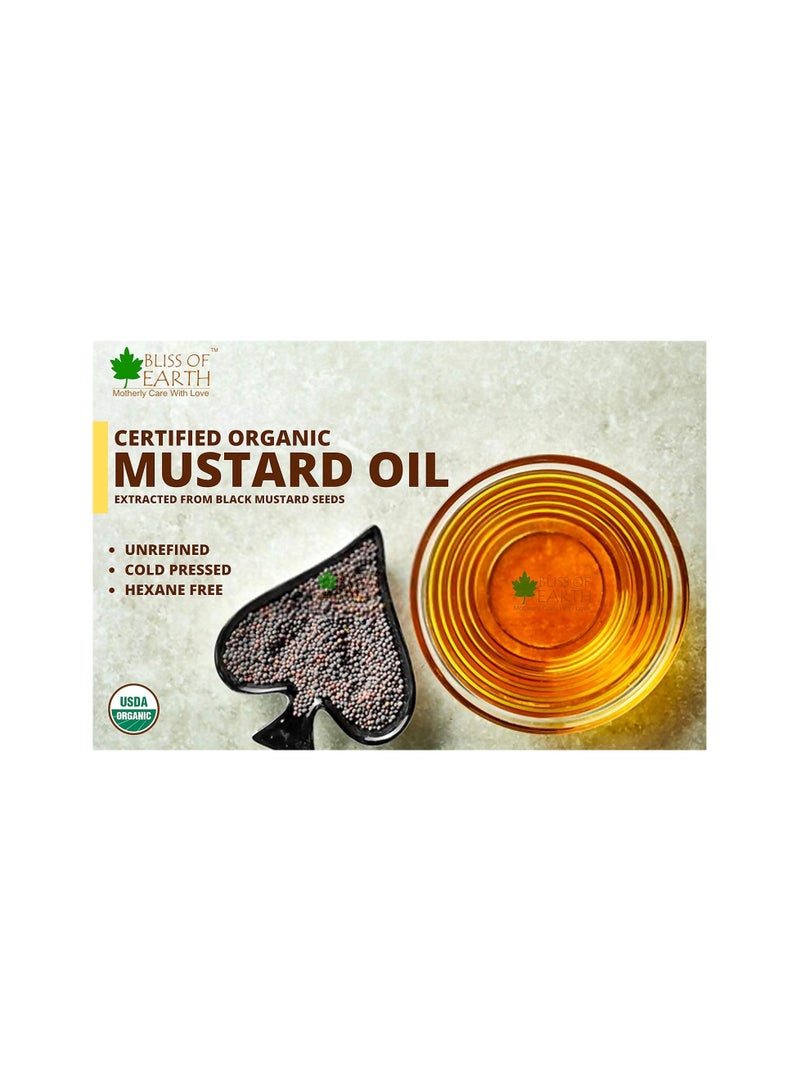 Bliss Of Earth 1 Liter Mustard Oil Organic Unrefined Cold Pressed Oil for Cooking Hair & Skin Pack of 2