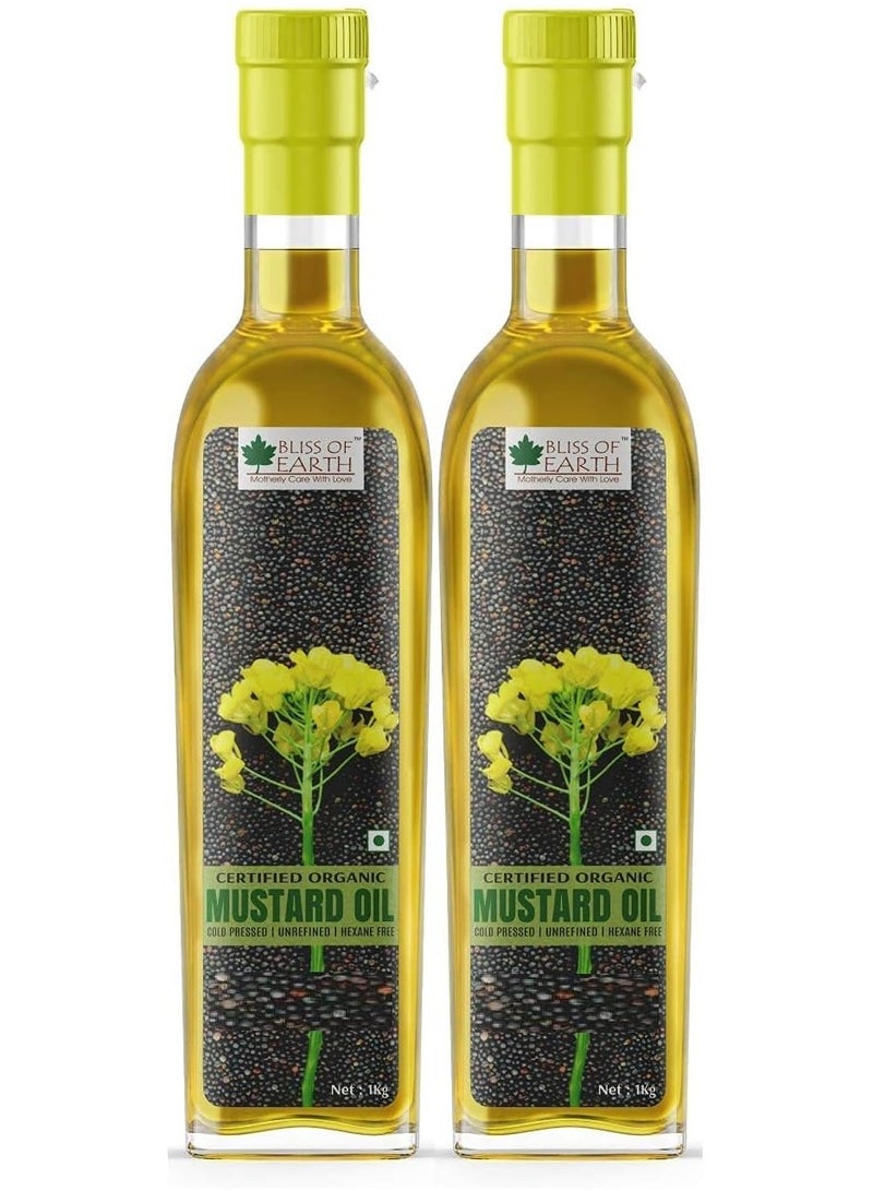 Bliss Of Earth 1 Liter Mustard Oil Organic Unrefined Cold Pressed Oil for Cooking Hair & Skin Pack of 2