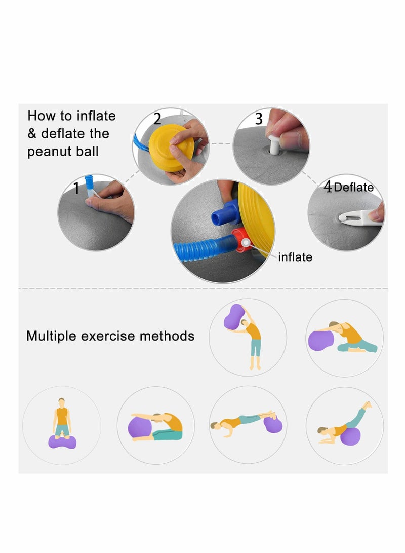 Peanut Ball, Exercise Yoga Balance Stability Sitting Ball, Anti Burst Exercise Ball for Labor Birthing, Kids Sensory Toys, for Home & Gym Fintness, Include Pump & Yoga Strap