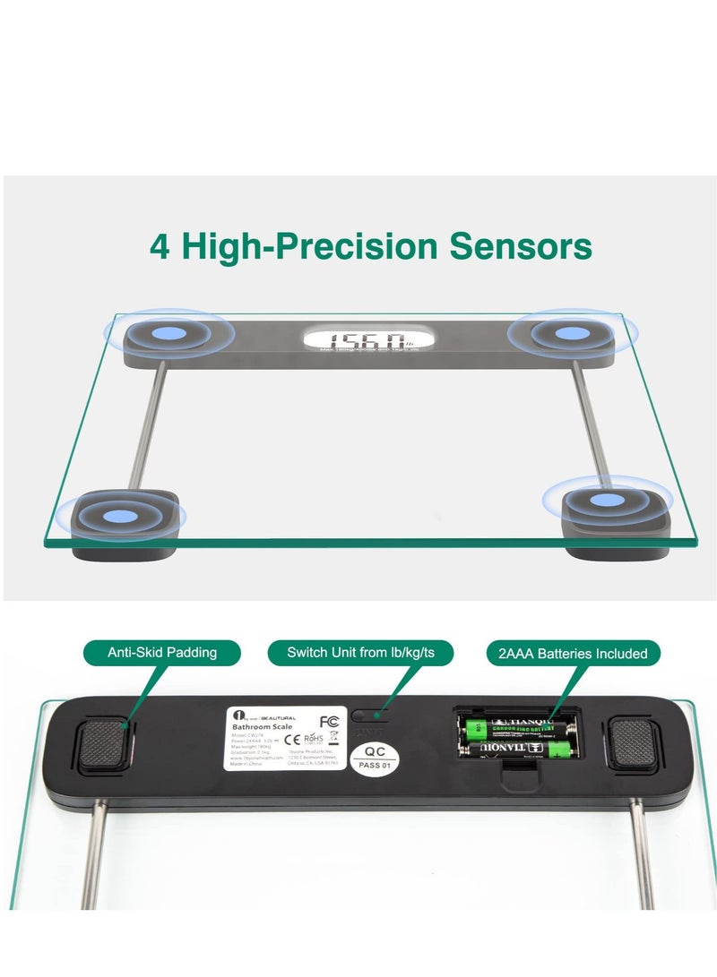 Excefore Digital Bathroom Scale for Body Weight, Accurate Weighing Scale High Precision Bath Scale for People with Step-On Technology, LCD Display, 400lbs, Batteries and Tape Measure Included