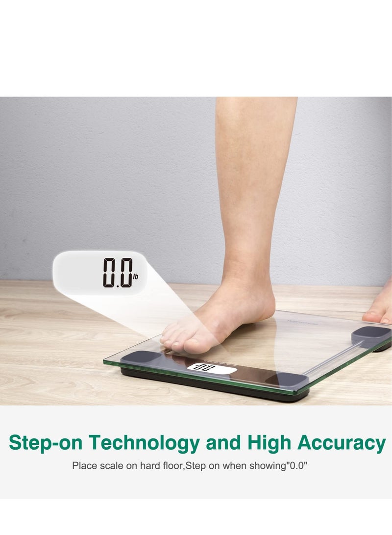 Excefore Digital Bathroom Scale for Body Weight, Accurate Weighing Scale High Precision Bath Scale for People with Step-On Technology, LCD Display, 400lbs, Batteries and Tape Measure Included