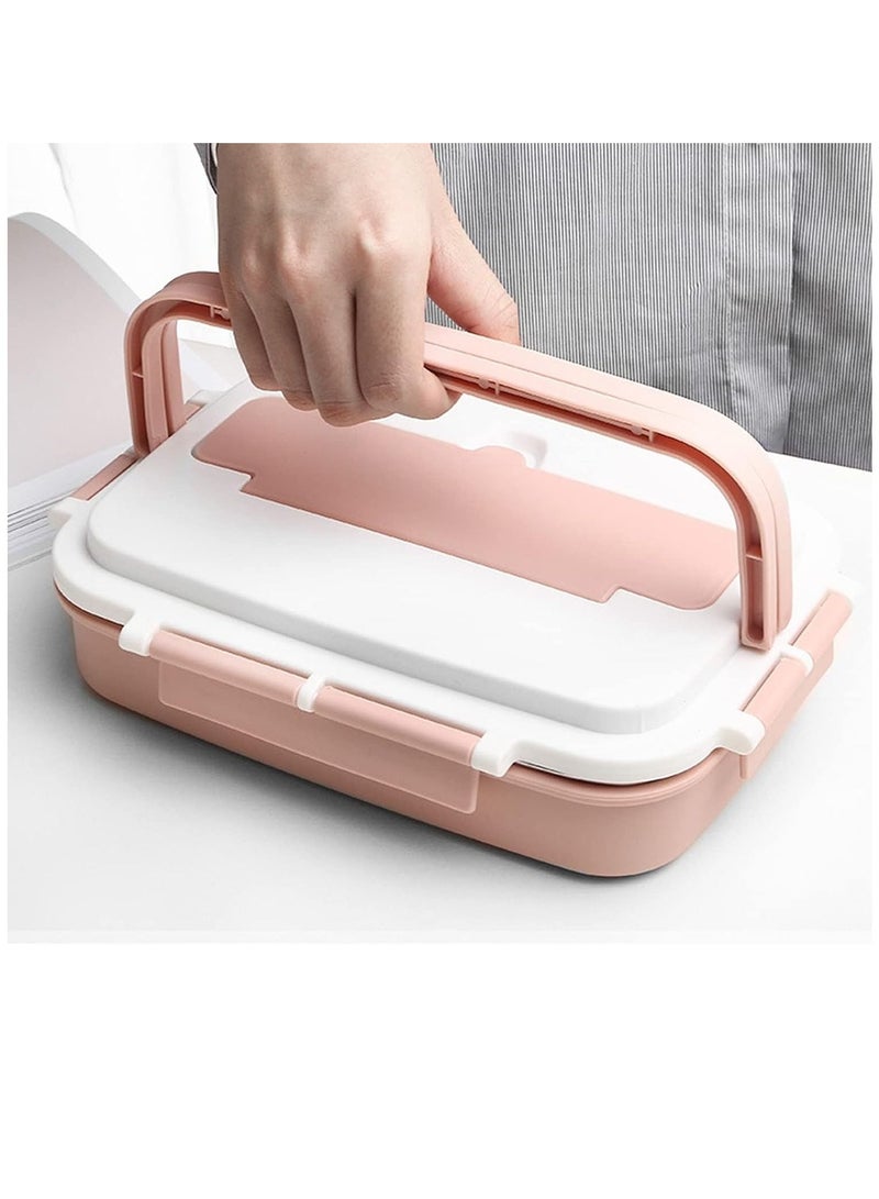 Bento Box, Portable Stainless Steel 3 Dividers Lunch Box, 4 Piece Lock, Fluffy and Ply, Chopsticks Holder, Storage Box, Impact Resistant, Easy to Carry, Men, Women, Children, Rice Container