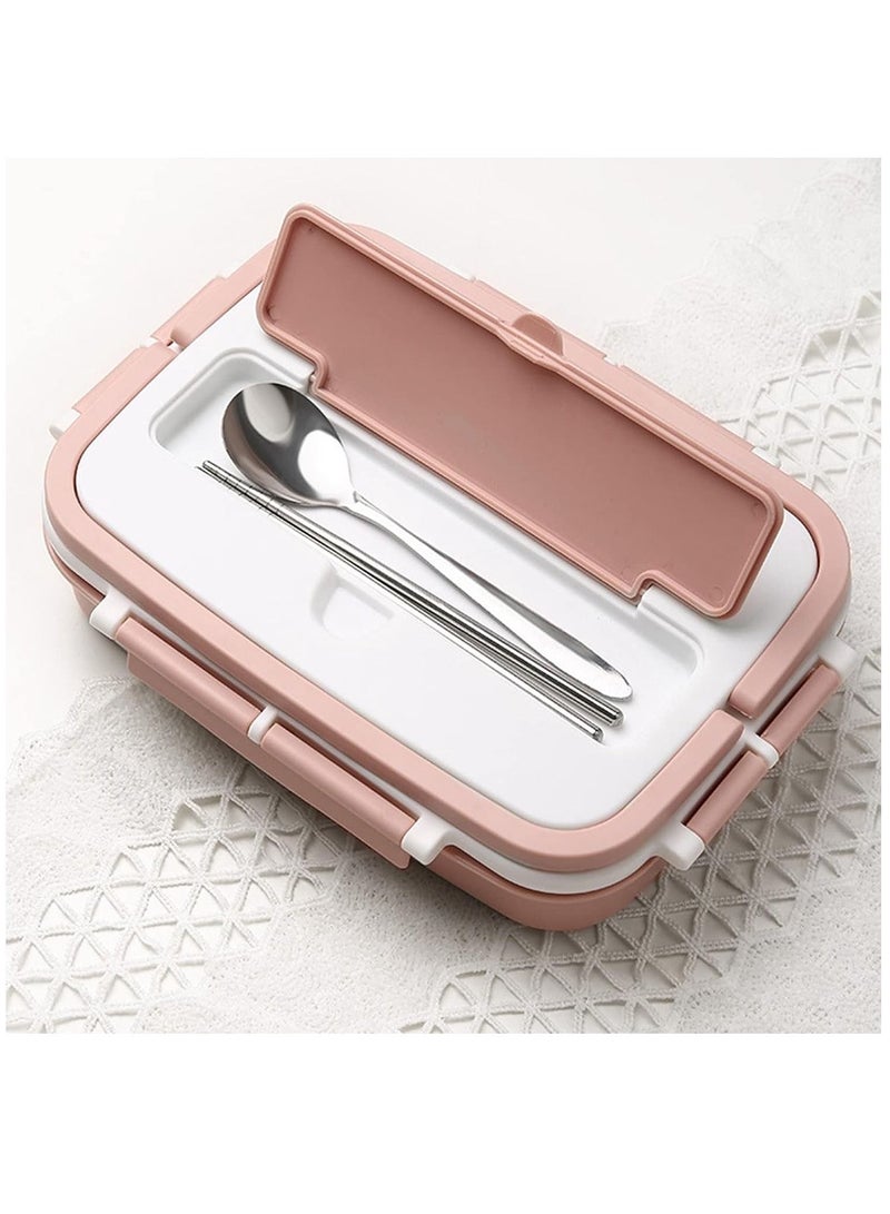 Bento Box, Portable Stainless Steel 3 Dividers Lunch Box, 4 Piece Lock, Fluffy and Ply, Chopsticks Holder, Storage Box, Impact Resistant, Easy to Carry, Men, Women, Children, Rice Container