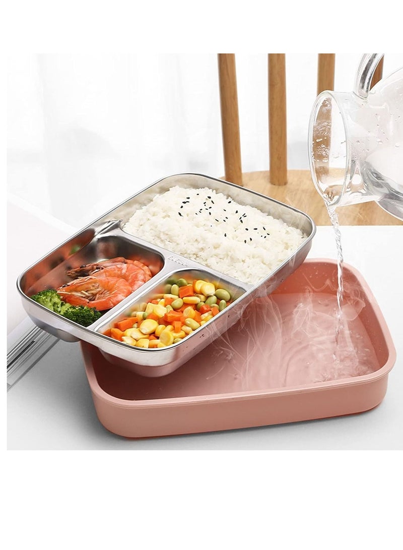 Bento Box, Portable Stainless Steel 3 Dividers Lunch Box, 4 Piece Lock, Fluffy and Ply, Chopsticks Holder, Storage Box, Impact Resistant, Easy to Carry, Men, Women, Children, Rice Container