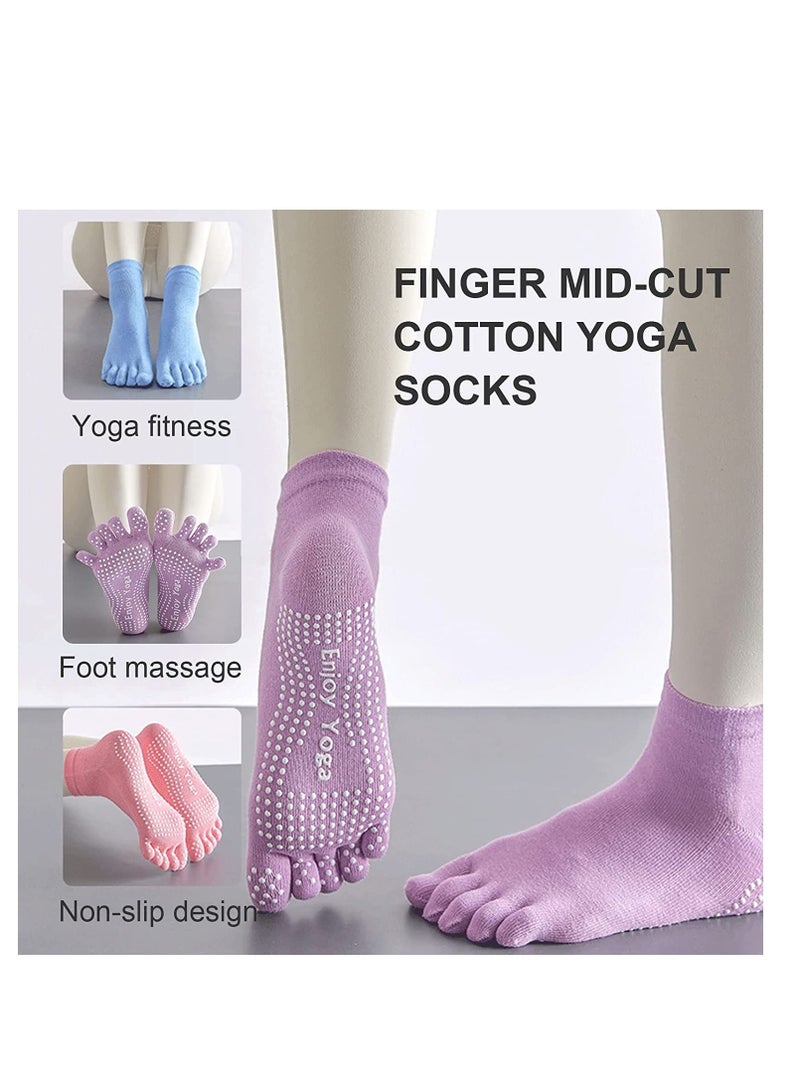 3 Pairs Non-Slip Yoga Socks with Grips, Pilates Socks for Women Cotton Dance Barre Ballet Socks, Ladies Five Toe Socks Grip Socks for Home Workout Gym Sports Non-Slip Yoga Socks for Workouts ASIN: B0C