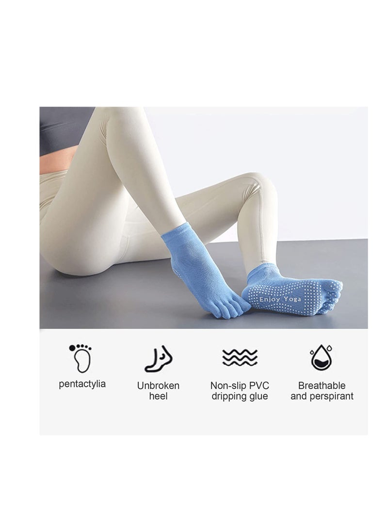 3 Pairs Non-Slip Yoga Socks with Grips, Pilates Socks for Women Cotton Dance Barre Ballet Socks, Ladies Five Toe Socks Grip Socks for Home Workout Gym Sports Non-Slip Yoga Socks for Workouts ASIN: B0C