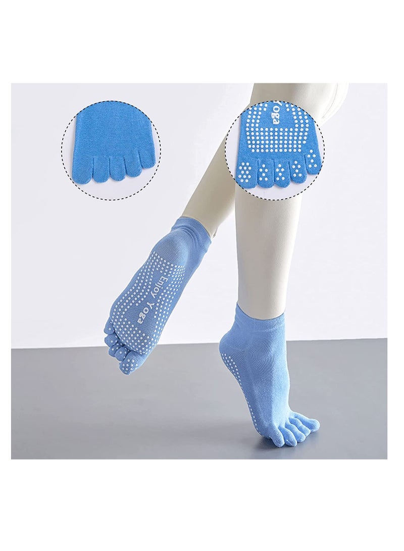 3 Pairs Non-Slip Yoga Socks with Grips, Pilates Socks for Women Cotton Dance Barre Ballet Socks, Ladies Five Toe Socks Grip Socks for Home Workout Gym Sports Non-Slip Yoga Socks for Workouts ASIN: B0C