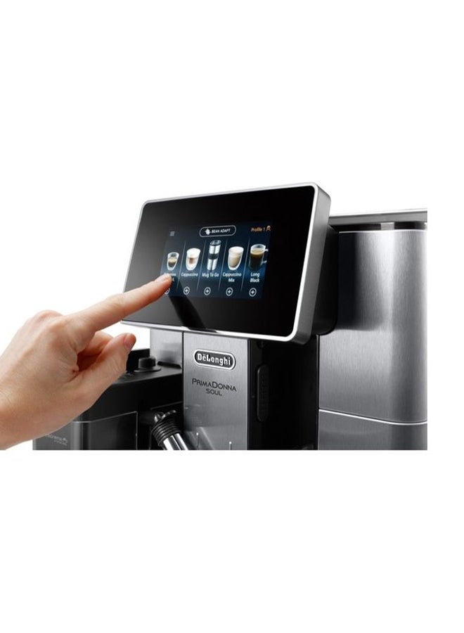 PrimaDonna Soul, 19 Bar, Digital Display, Fully Automatic Coffee Machine, Automatic Milk Frother, Built In Grinder, 2 L 1450 W ECAM610.75.MB Silver